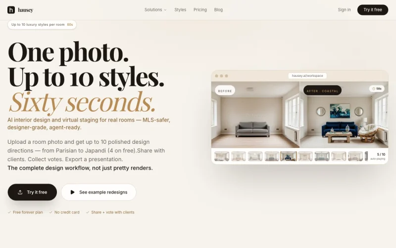 Hausey homepage screenshot, image generation AI tool