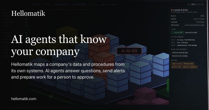 Capture d'écran de la page d'accueil de Hellomatik, outil d'IA productivité et rédaction