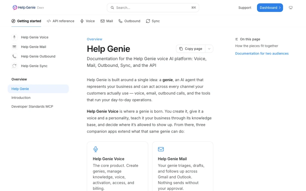Help Genie documentation — screenshot of the productivity & writing AI tool, Oct 2, 2026