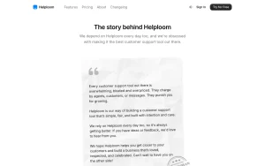 Helploom about page — screenshot of the productivity & writing AI tool, 2026-10-02