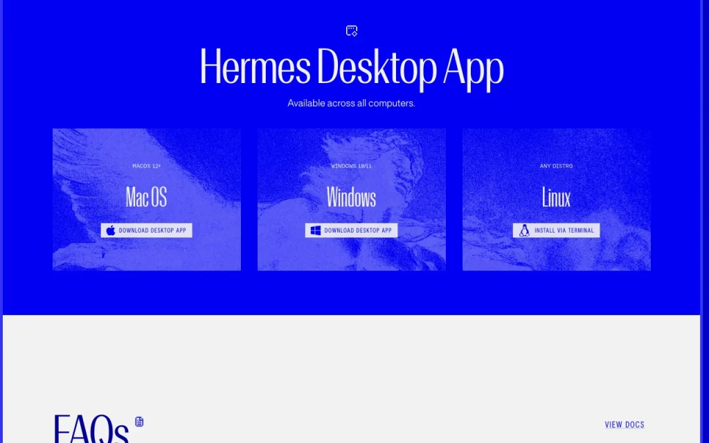 Hermes Desktop (Nous Research) homepage — screenshot of the productivity & writing AI tool, Oct 1, 2026