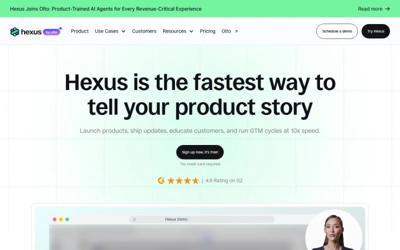 Captura de la página de inicio de Hexus, herramienta de IA productividad y escritura