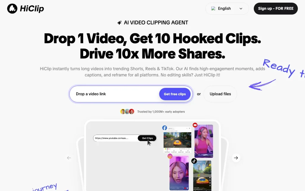 HiClip Startseite – Screenshot des KI-Tools video, Oct 2, 2026