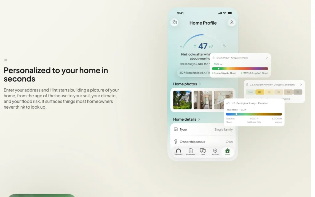 Hint (Home Intelligence) Startseite – Screenshot des KI-Tools produktivität & schreiben, Oct 1, 2026