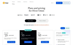 Hiver pricing page with plans and prices — screenshot of the productivity & writing AI tool, 2026-10-02