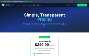 HomeFront pricing page with plans and prices — screenshot of the productivity & writing AI tool, 2026-10-02
