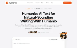 Humanio homepage — screenshot of the productivity & writing AI tool, 2026-10-01