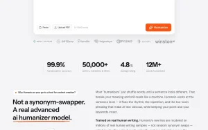 Humanio homepage — screenshot of the productivity & writing AI tool, 2026-10-01