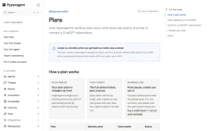 Hyperagent pricing page with plans and prices — screenshot of the productivity & writing AI tool, 2026-10-02