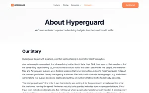 Hyperguard about page — screenshot of the productivity & writing AI tool, 2026-10-02