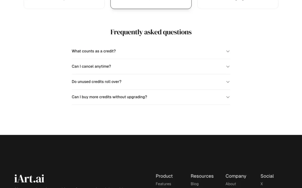 iArt.ai pricing page with plans and prices — screenshot of the video AI tool, Oct 1, 2026