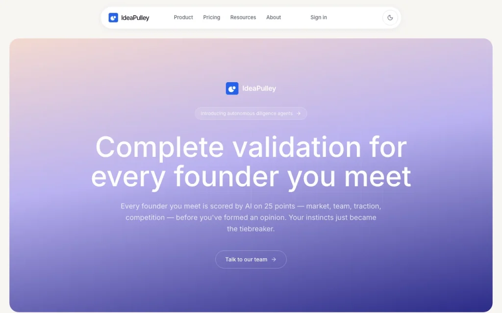 IdeaPulley (Scout) Startseite – Screenshot des KI-Tools produktivität & schreiben, Oct 2, 2026