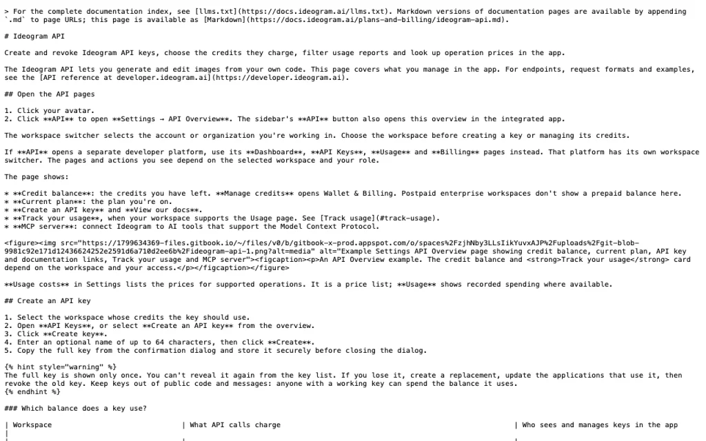 Ideogram documentación — captura de pantalla de la herramienta de IA generación de imágenes, 31 oct 2026