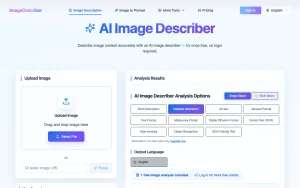 ImageDescriber homepage page homepage screenshot, image generation AI tool