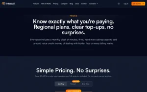Infercall pricing page with plans and prices — screenshot of the audio & voice AI tool, 2026-10-02