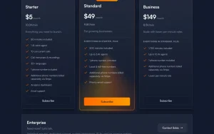Infercall pricing page with plans and prices — screenshot of the audio & voice AI tool, 2026-10-02