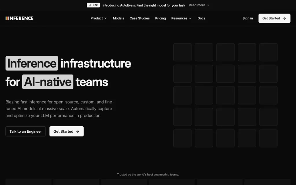 Inference.net Startseite – Screenshot des KI-Tools coding, Oct 1, 2026