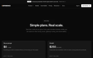 Inference.net pricing page with plans and prices — screenshot of the coding AI tool, 2026-10-01