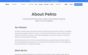 Pekto (formerly InfoBlog) about page — screenshot of the productivity & writing AI tool, 2026-10-02