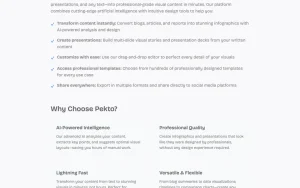 Pekto (formerly InfoBlog) about page — screenshot of the productivity & writing AI tool, 2026-10-02
