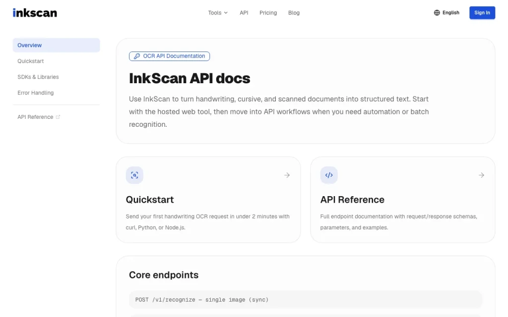 InkScan documentation — screenshot of the productivity & writing AI tool, Oct 1, 2026