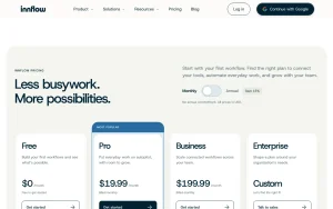 Innflow pricing page with plans and prices — screenshot of the productivity & writing AI tool, 2026-10-02