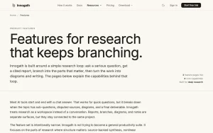 Innogath features page — screenshot of the research & search AI tool, 2026-10-02