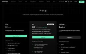 InsForge pricing page with plans and prices — screenshot of the coding AI tool, 2026-10-02