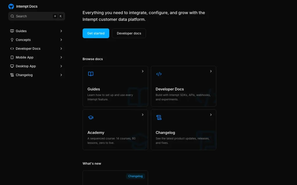 Intempt documentation — screenshot of the productivity & writing AI tool, Oct 1, 2026