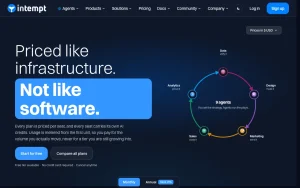 Intempt pricing page homepage screenshot, productivity & writing AI tool