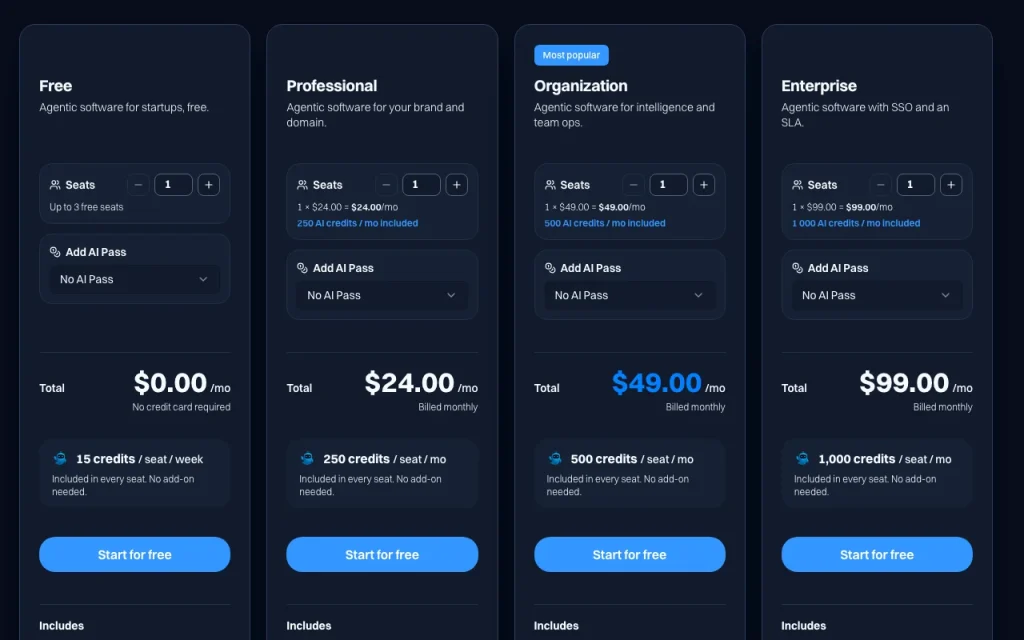 Intempt pricing page with plans and prices — screenshot of the productivity & writing AI tool, Oct 1, 2026