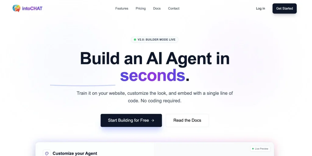 intoCHAT homepage screenshot, chat assistants AI tool