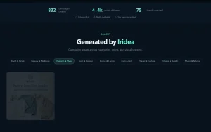Iridea homepage — screenshot of the image generation AI tool, 2026-10-02