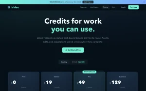 Iridea pricing page with plans and prices — screenshot of the image generation AI tool, 2026-10-02