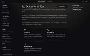 Ito docs page homepage screenshot, coding AI tool