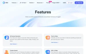 JoggAI features page — screenshot of the video AI tool, 2026-10-02