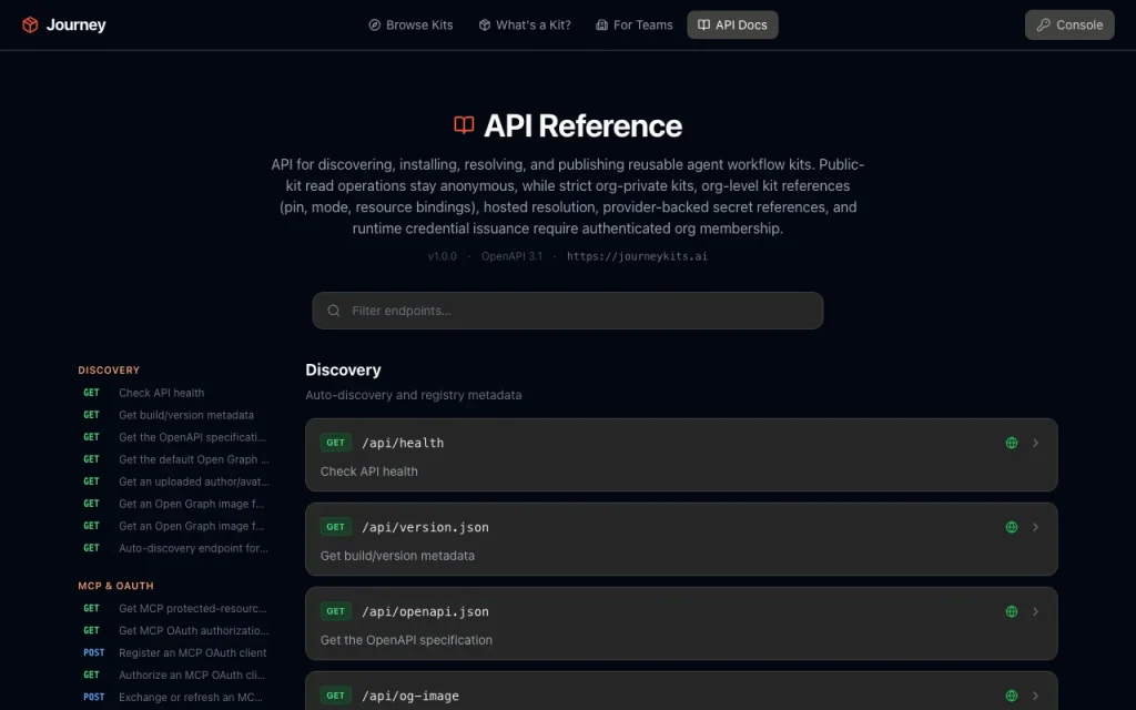 Journey (Journey Kits) documentation — screenshot of the coding AI tool, Oct 2, 2026