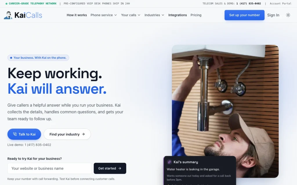 KaiCalls homepage — screenshot of the audio & voice AI tool, Oct 2, 2026