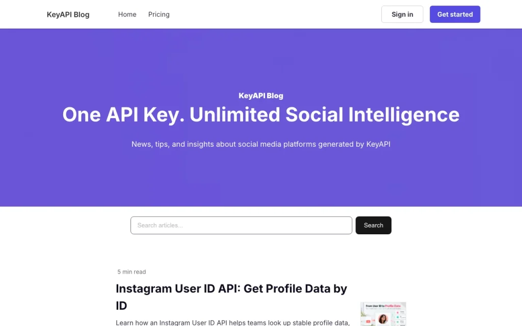 KeyAPI homepage screenshot, research & search AI tool