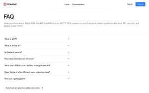 Klavis AI FAQ page — screenshot of the coding AI tool, 2026-10-02