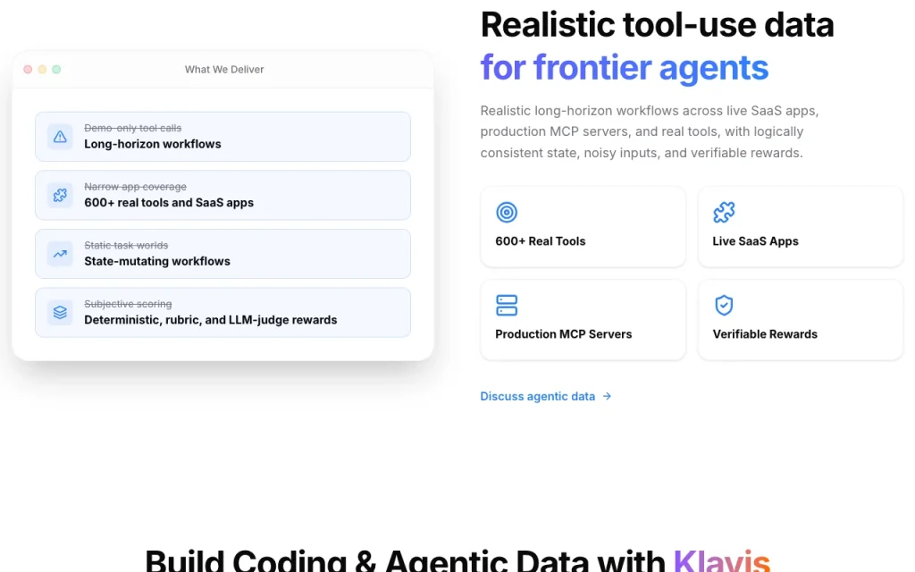 Klavis AI homepage — screenshot of the coding AI tool, Oct 2, 2026