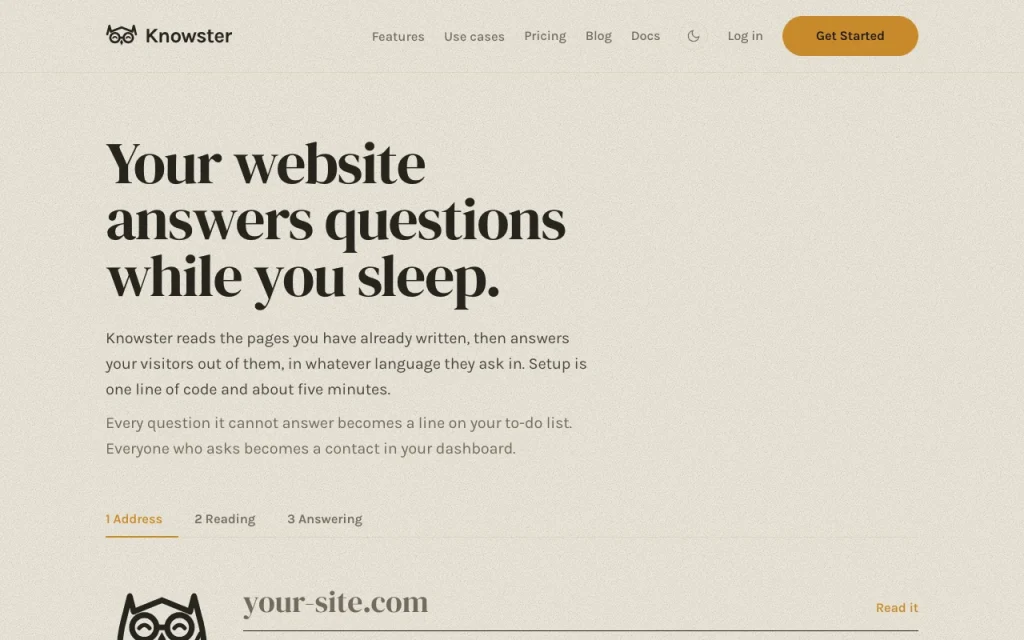 Knowster homepage screenshot, chat assistants AI tool