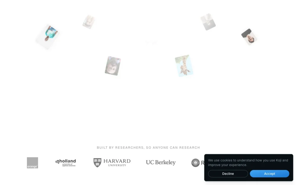 Koji homepage — screenshot of the research & search AI tool, Oct 1, 2026