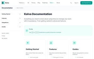 Kolva documentation — screenshot of the productivity & writing AI tool, 2026-10-02