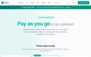 Kolva pricing page with plans and prices — screenshot of the productivity & writing AI tool, 2026-10-02