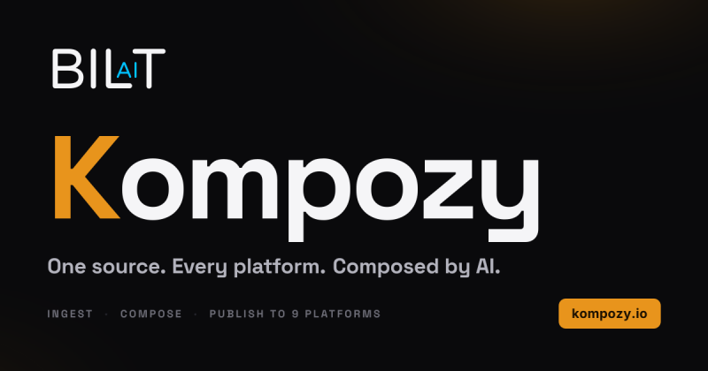 Captura de la página de inicio de Kompozy, herramienta de IA productividad y escritura