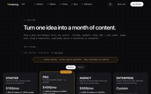 Kompozy pricing page with plans and prices — screenshot of the productivity & writing AI tool, 2026-10-02