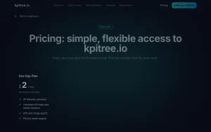 kpitree.io (KPI Tree Builder) pricing page with plans and prices — screenshot of the productivity & writing AI tool, 2026-10-01