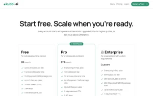 kubbi pricing page homepage screenshot, productivity & writing AI tool
