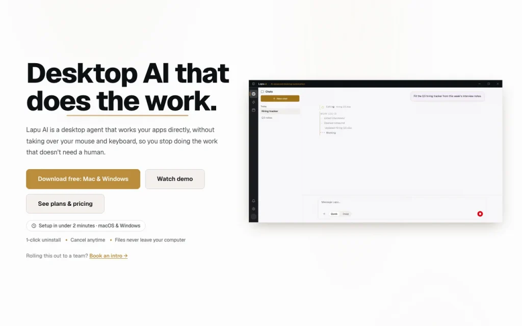 Lapu AI homepage — screenshot of the productivity & writing AI tool, Oct 1, 2026